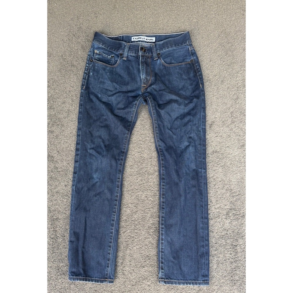 Express Jeans Mens Dark‎ Wash Straight Leg Denim Blue Casual Pants 30x30